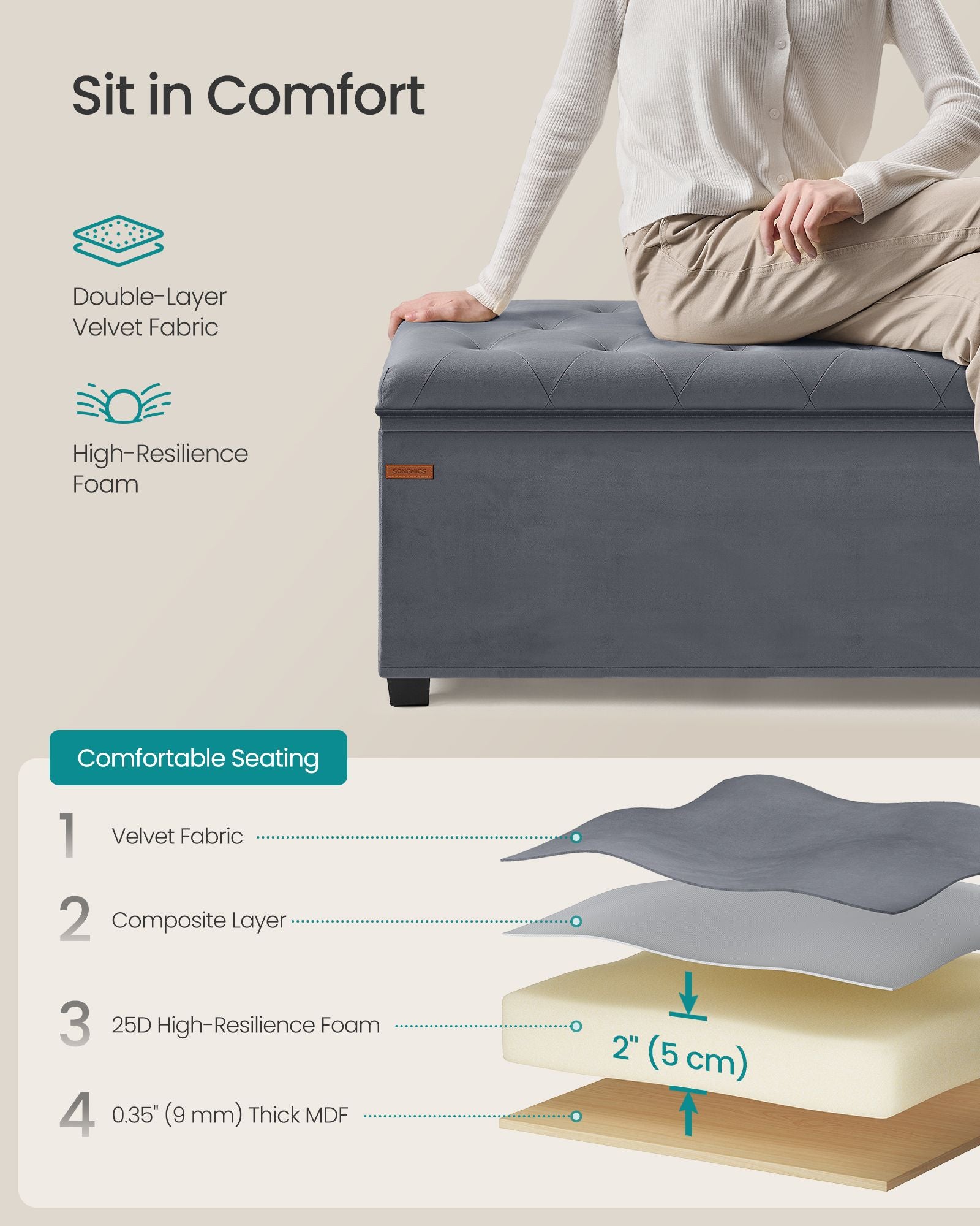 Storage Ottoman Bench, Foot Rest with Legs - HWLEXTRA 