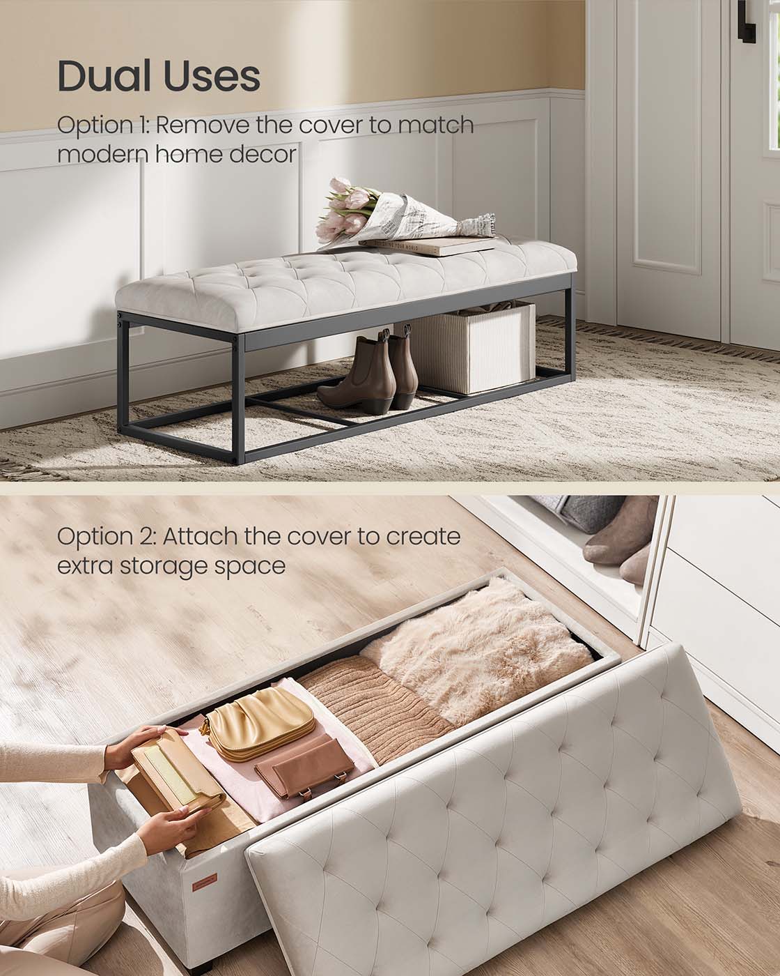 Storage Ottoman Bench, Foot Rest with Legs - HWLEXTRA 
