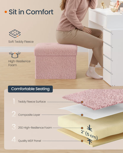 Storage Ottoman Bench, Storage Chest, 12.2 x 16.1 x 12.2 Inches, End of Bed Bench, Load up to 286 lb, for Living Room, Bedroom, Entryway