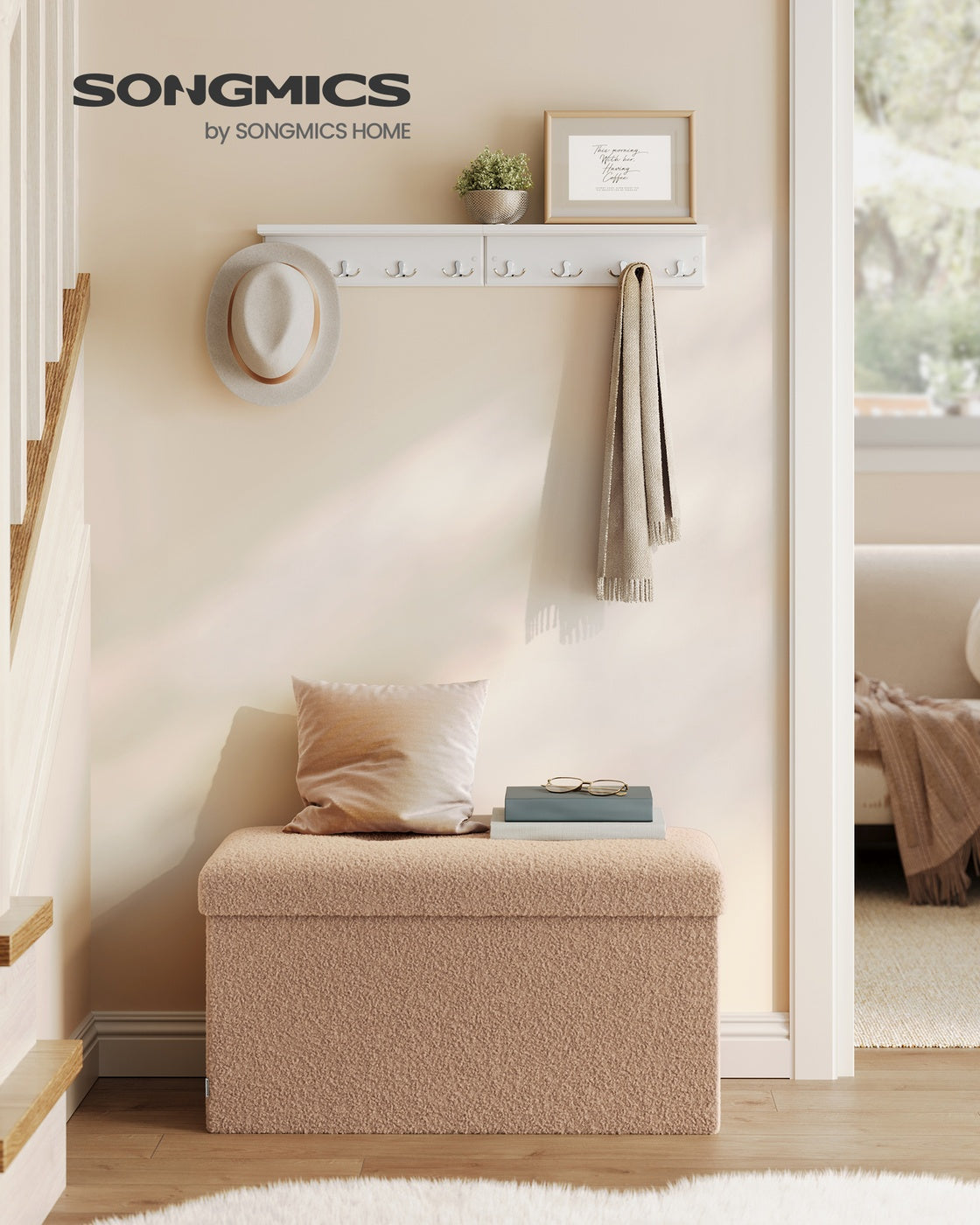 Storage Ottoman Bench, Storage Chest, 12.2 x 16.1 x 12.2 Inches, End of Bed Bench, Load up to 286 lb, for Living Room, Bedroom, Entryway