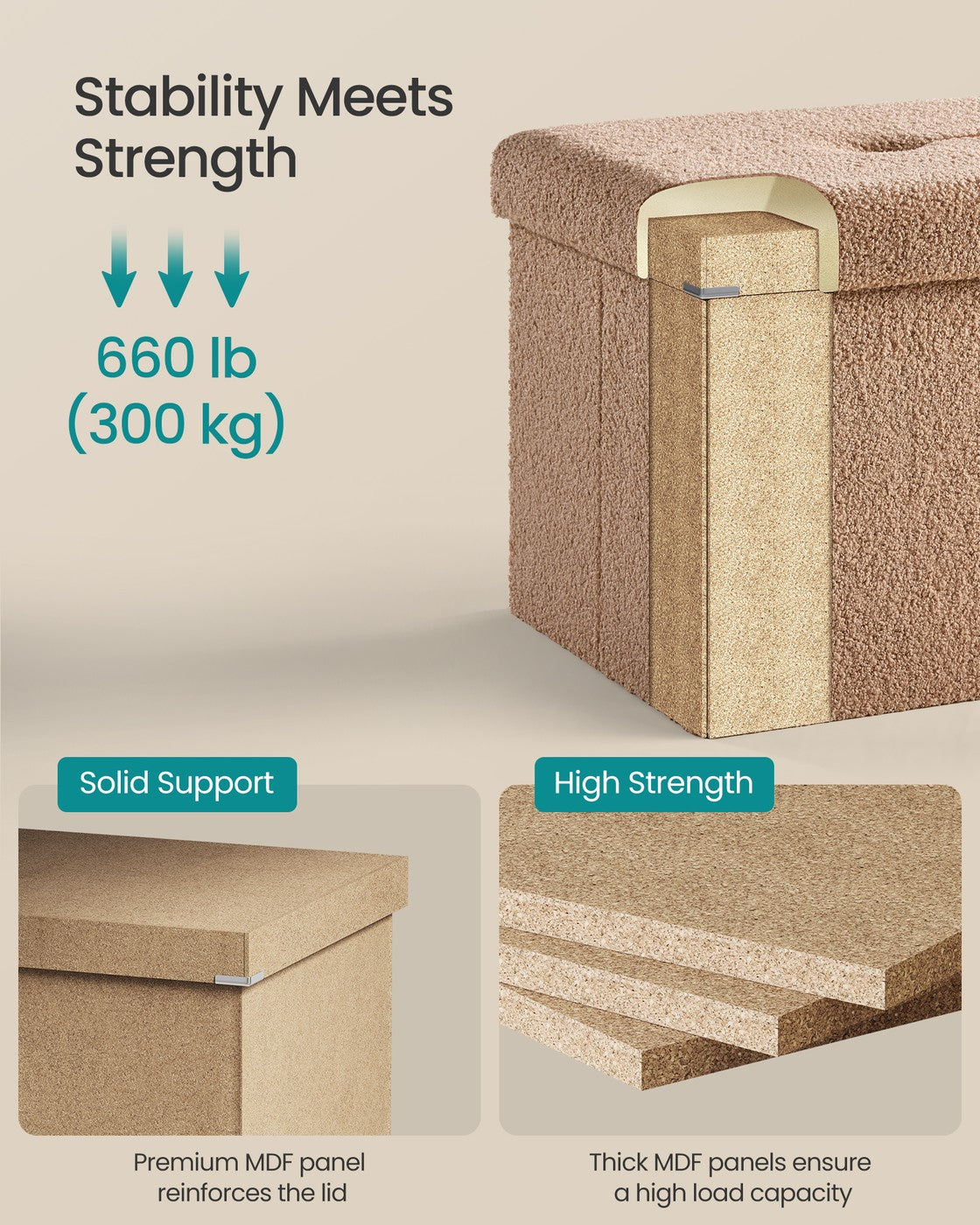 Storage Ottoman Bench, Storage Chest, 12.2 x 16.1 x 12.2 Inches, End of Bed Bench, Load up to 286 lb, for Living Room, Bedroom, Entryway