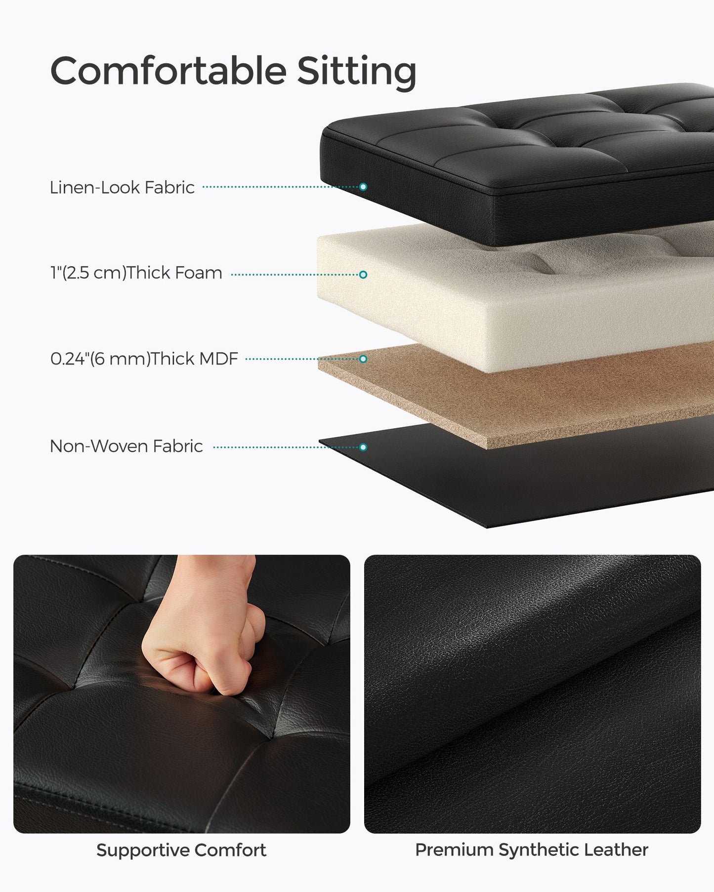 Small Folding Storage Ottoman with Synthetic Leather