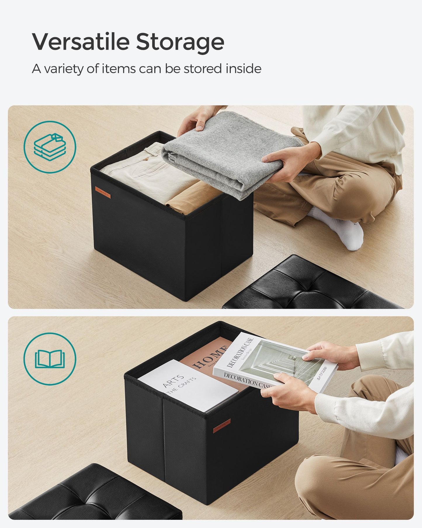 Small Folding Storage Ottoman with Synthetic Leather