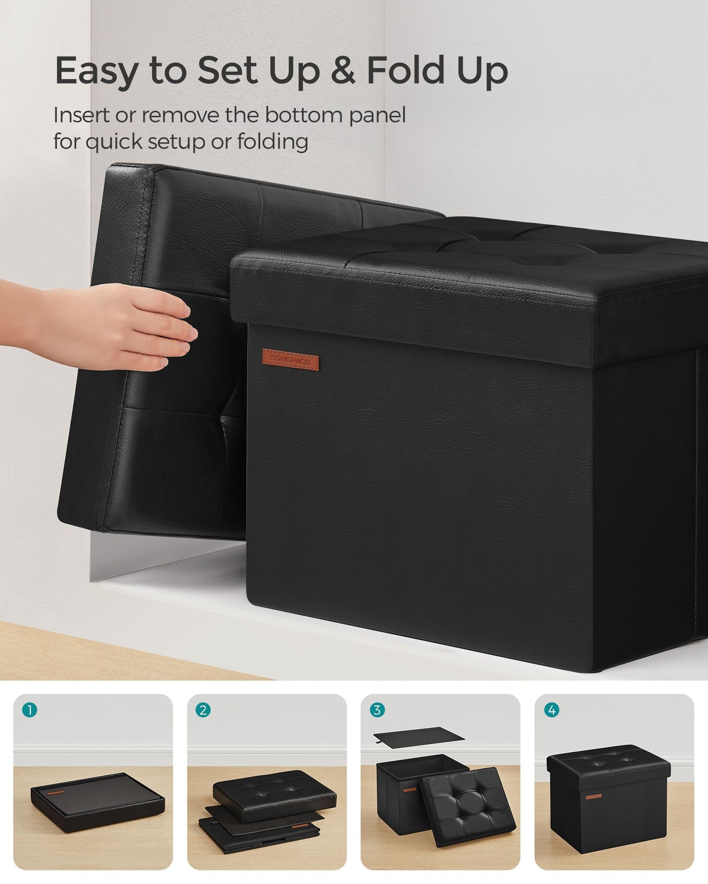 Small Folding Storage Ottoman with Synthetic Leather