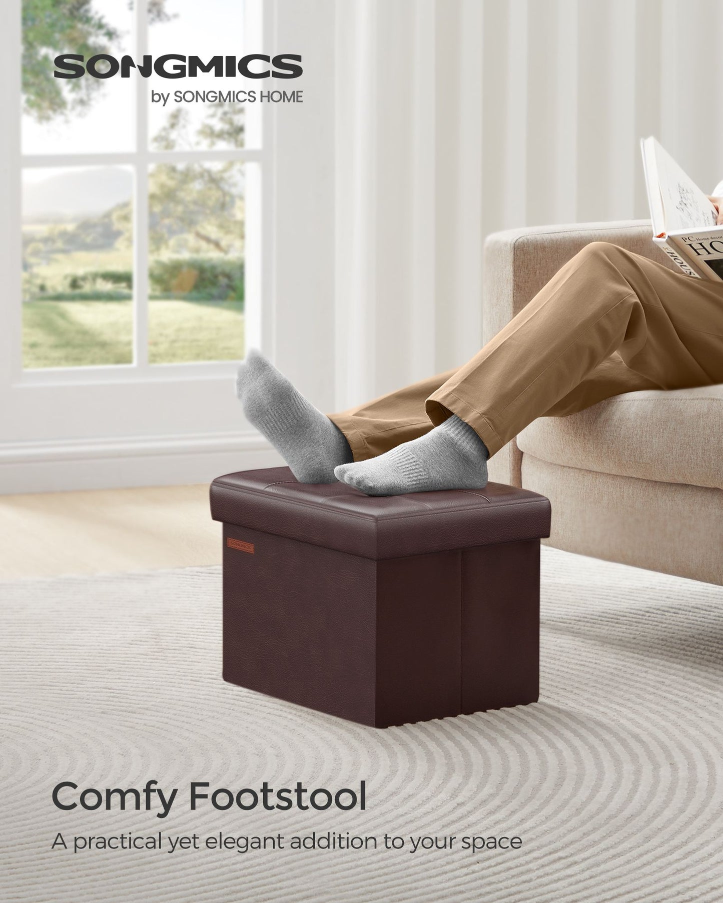 Small Folding Storage Ottoman with Synthetic Leather