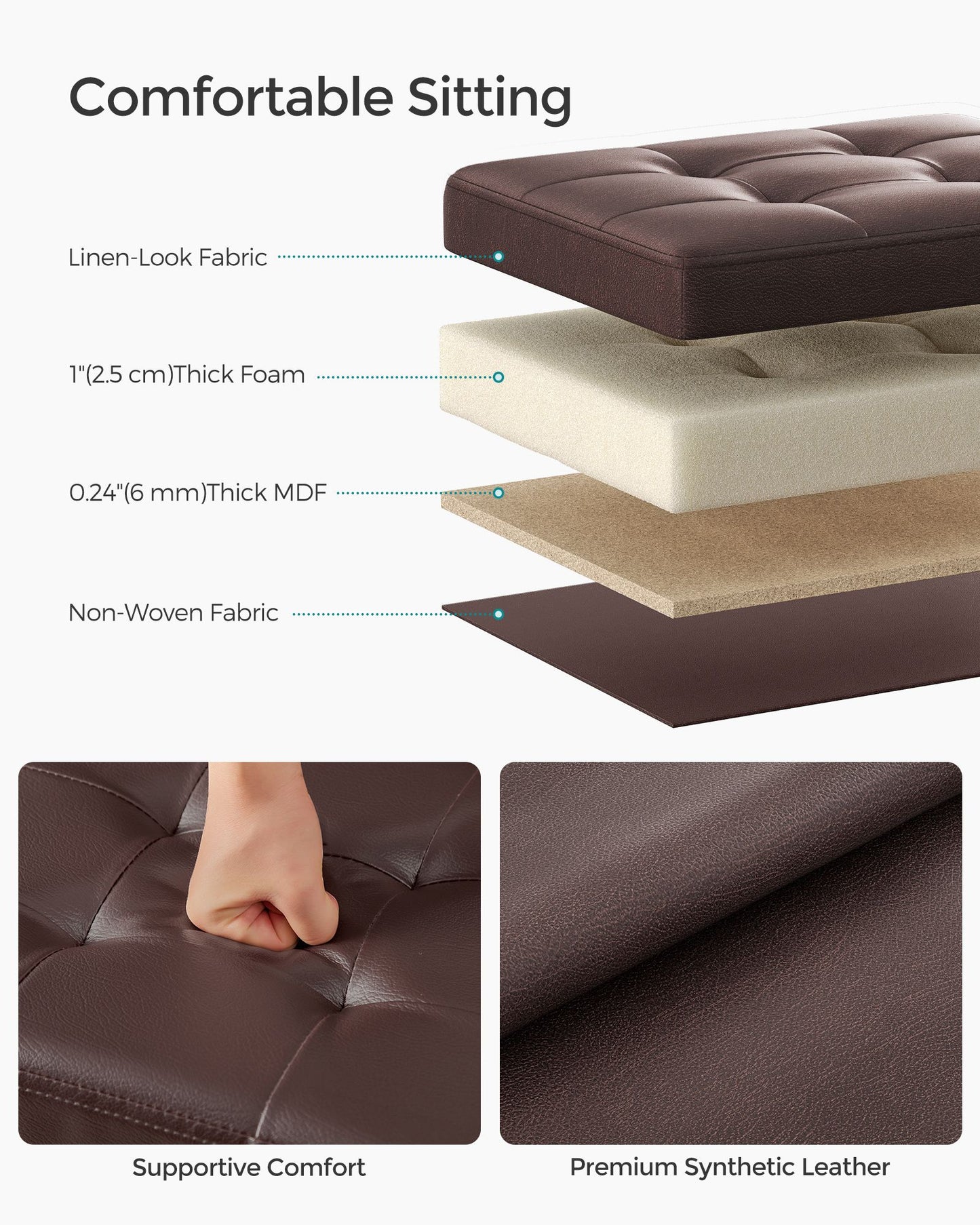 Small Folding Storage Ottoman with Synthetic Leather