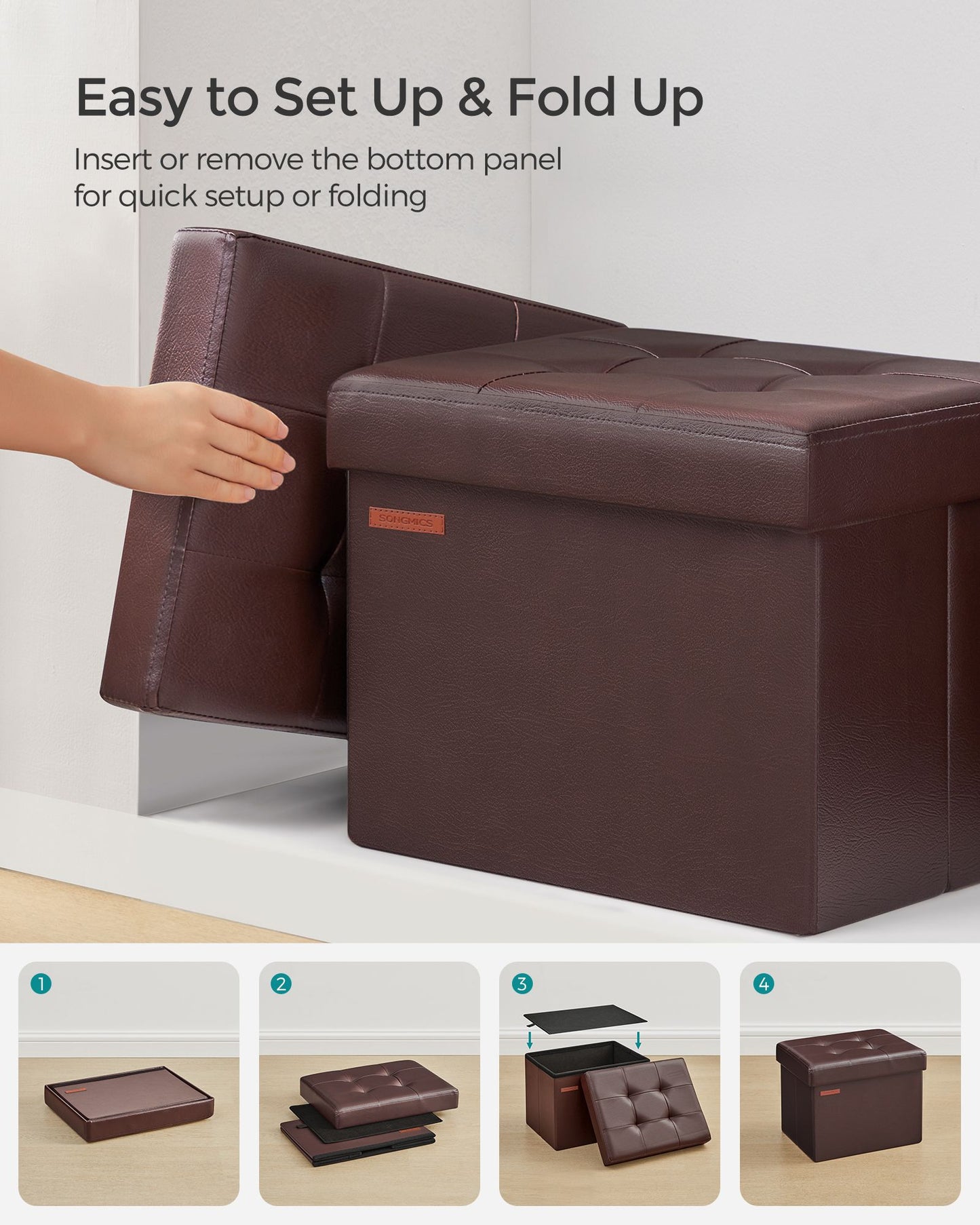 Small Folding Storage Ottoman with Synthetic Leather