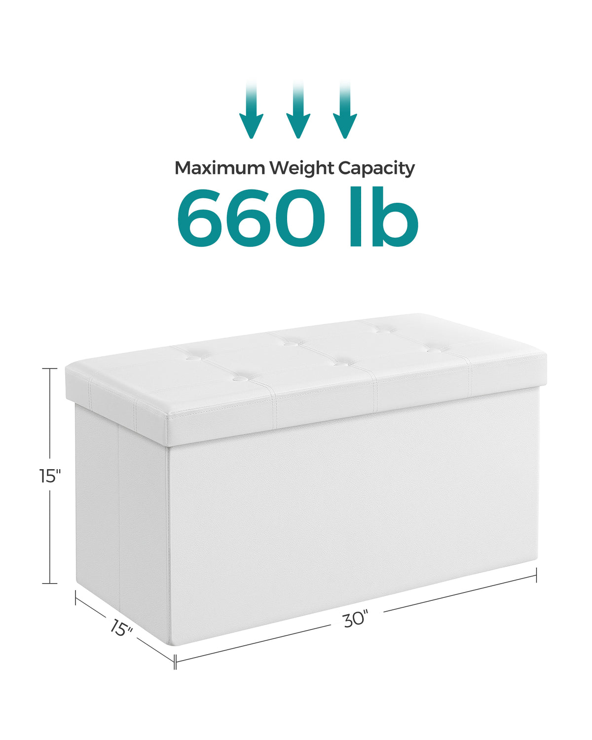 30 Inches Faux Leather Folding Storage Ottoman Bench, Storage Chest Footrest Coffee Table Padded Seat, White