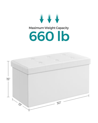 30 Inches Faux Leather Folding Storage Ottoman Bench, Storage Chest Footrest Coffee Table Padded Seat, White