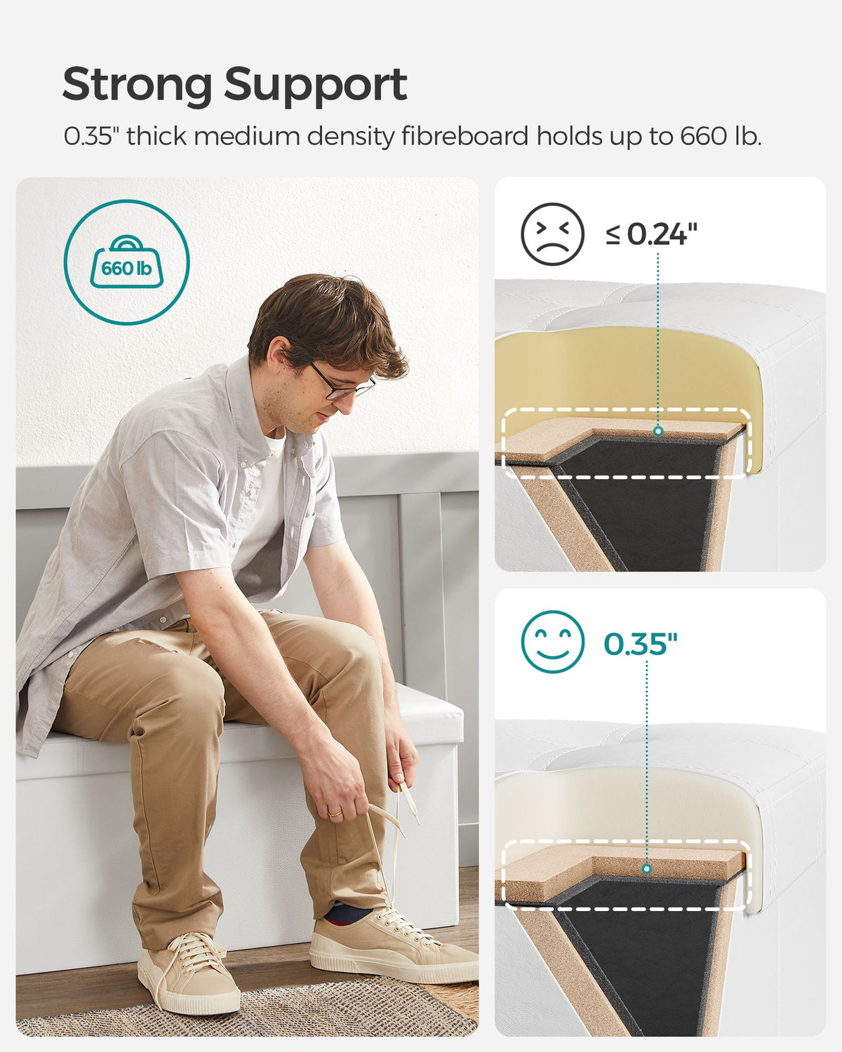 30 Inches Faux Leather Folding Storage Ottoman Bench, Storage Chest Footrest Coffee Table Padded Seat, White