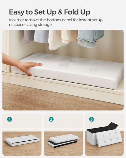 30 Inches Faux Leather Folding Storage Ottoman Bench, Storage Chest Footrest Coffee Table Padded Seat, White