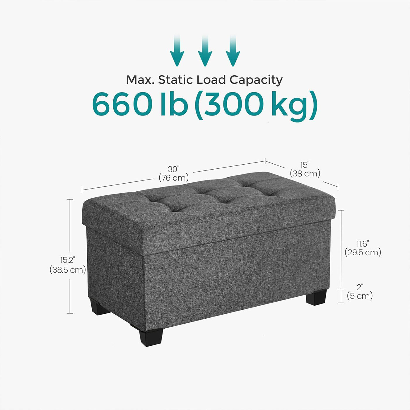 Storage Ottoman, Bedroom Bench with Storage, Foot Stool, 15 x 30 x 15.7 Inches