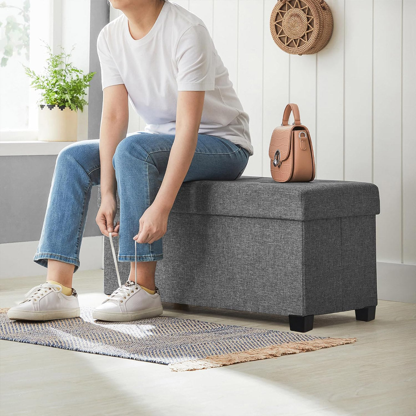 Storage Ottoman, Bedroom Bench with Storage, Foot Stool, 15 x 30 x 15.7 Inches