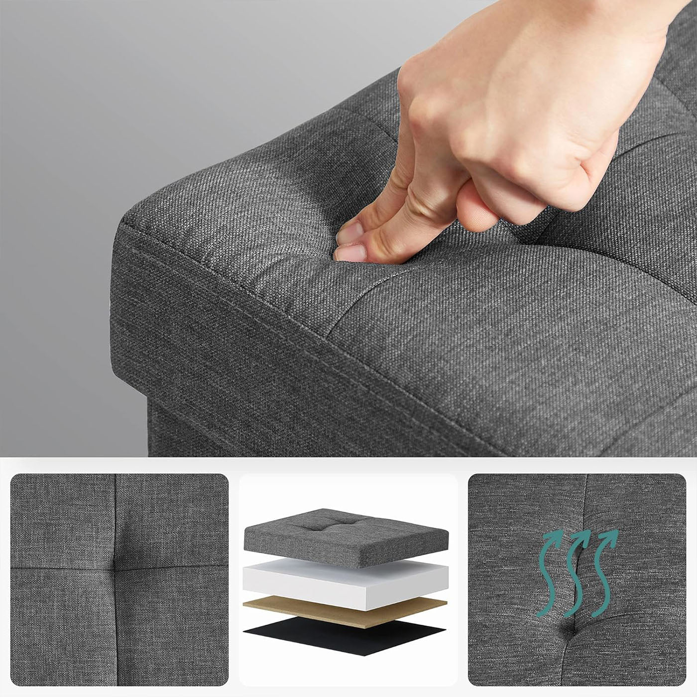 Storage Ottoman, Bedroom Bench with Storage, Foot Stool, 15 x 30 x 15.7 Inches