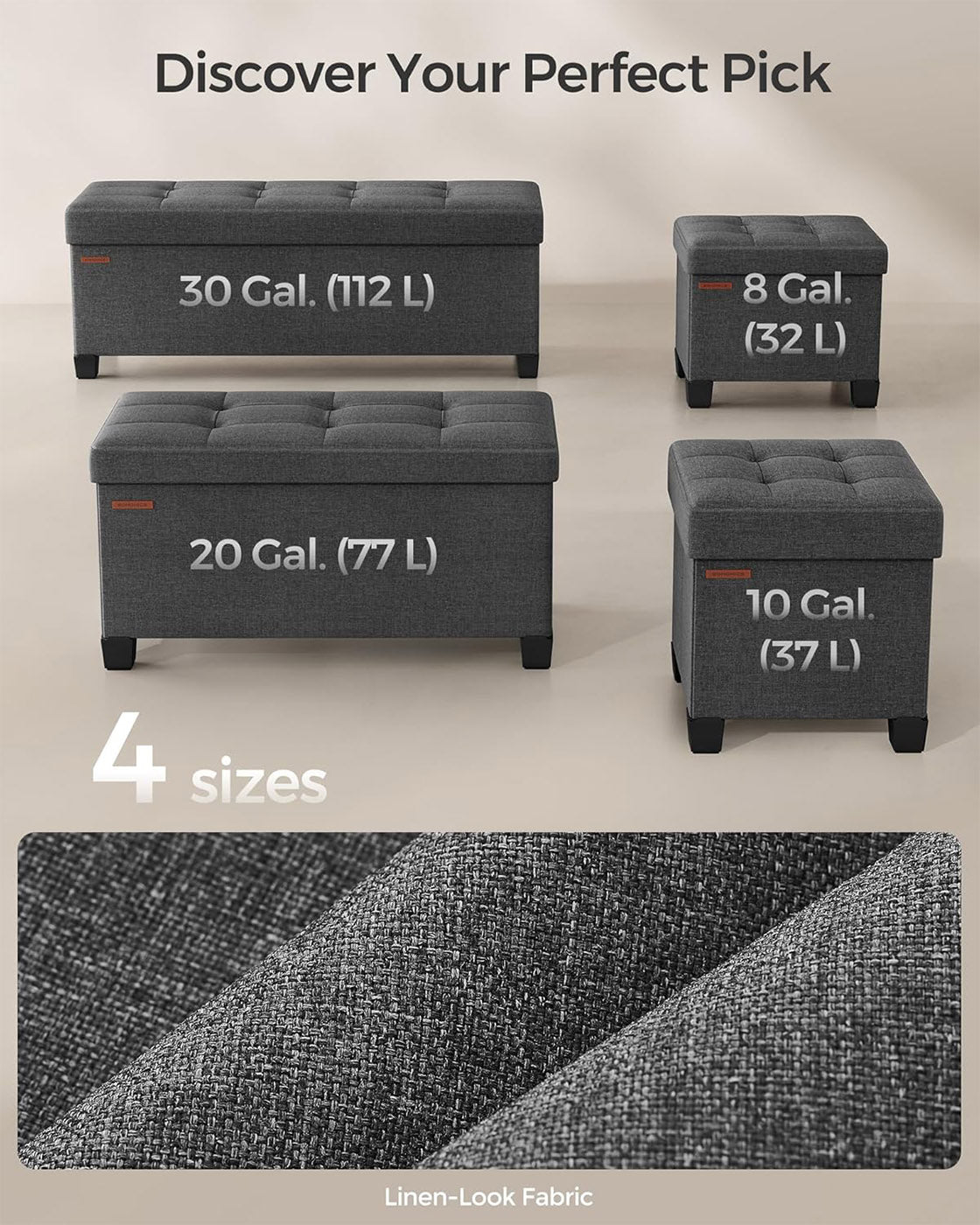 Storage Ottoman, Bedroom Bench with Storage, Foot Stool, 15 x 30 x 15.7 Inches