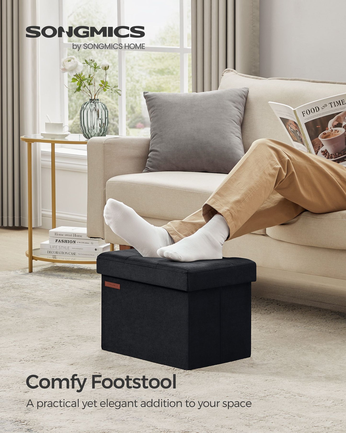 Small Ottoman Foot Rest with Storage, Load up to 286 lb - HWLEXTRA 