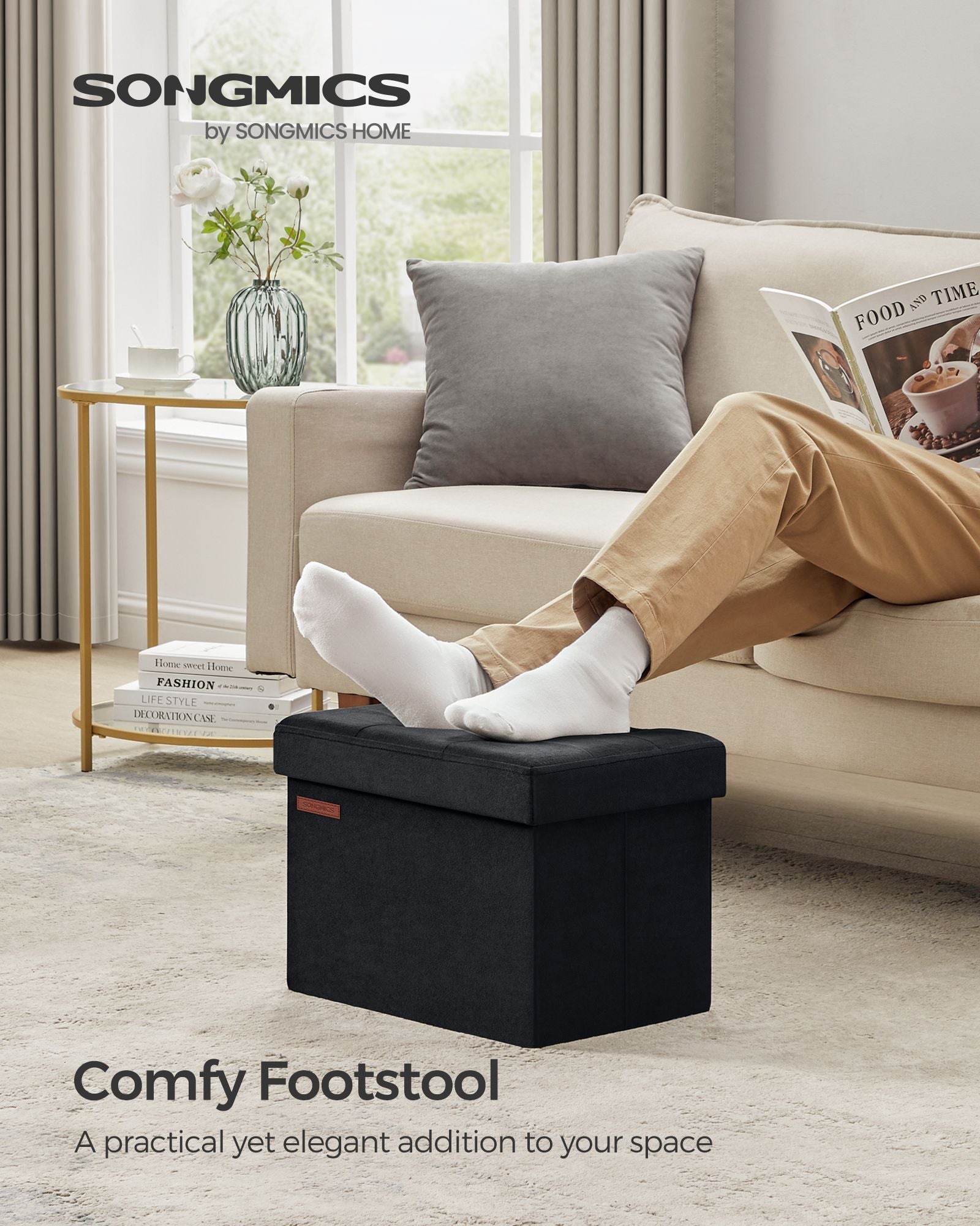 Small Ottoman Foot Rest with Storage, Load up to 286 lb - HWLEXTRA 