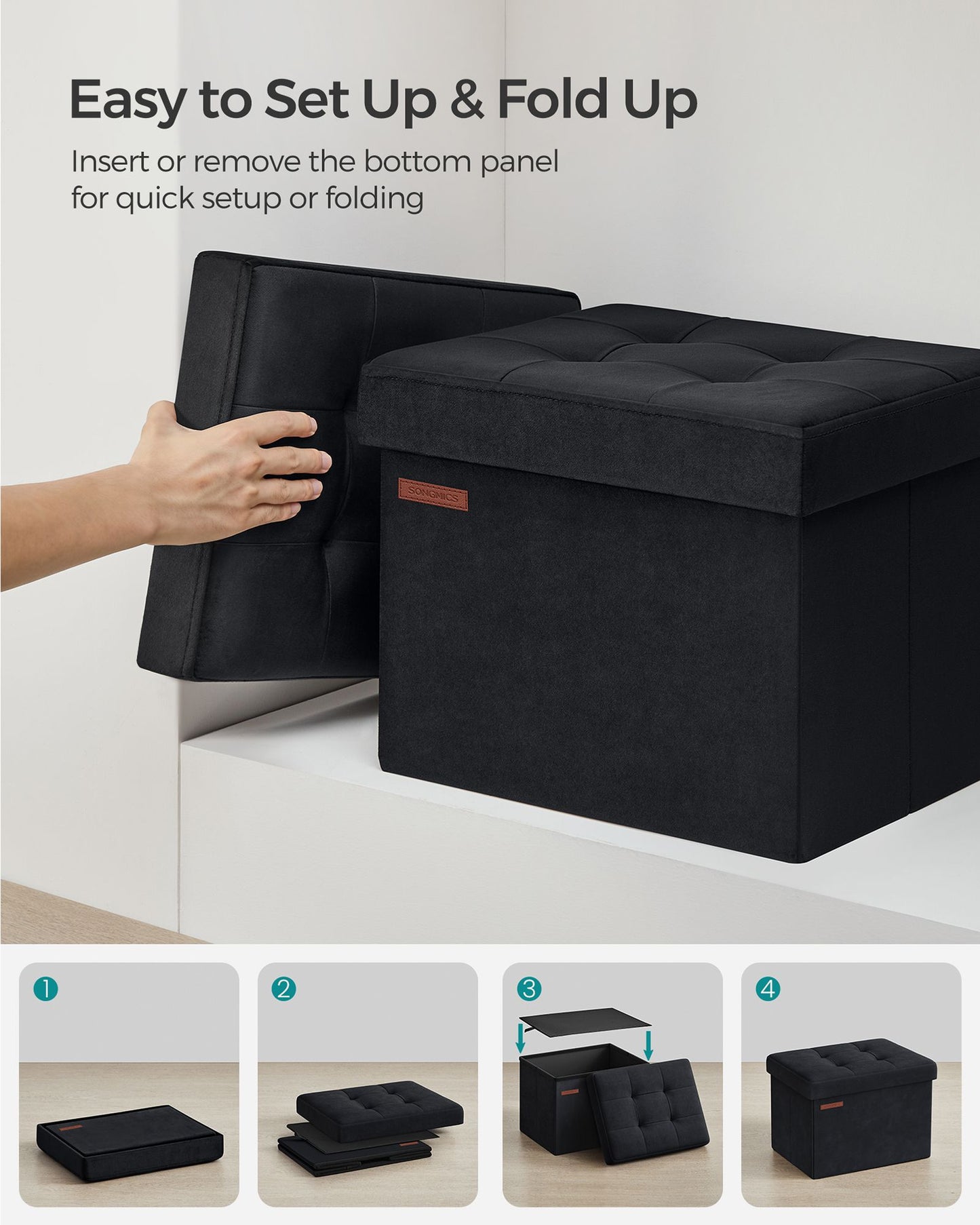 Small Ottoman Foot Rest with Storage, Load up to 286 lb - HWLEXTRA 