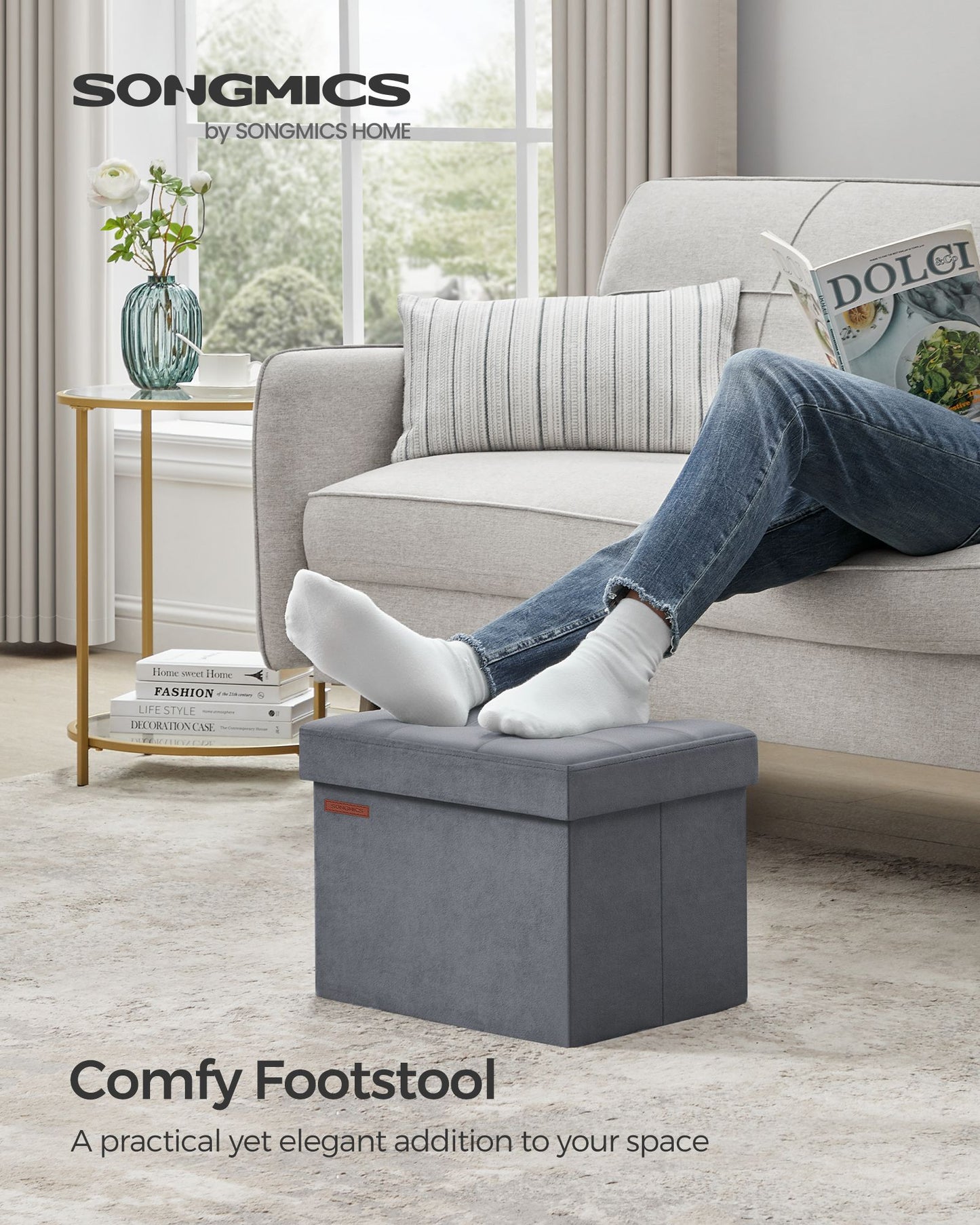 Small Ottoman Foot Rest with Storage, Load up to 286 lb - HWLEXTRA 
