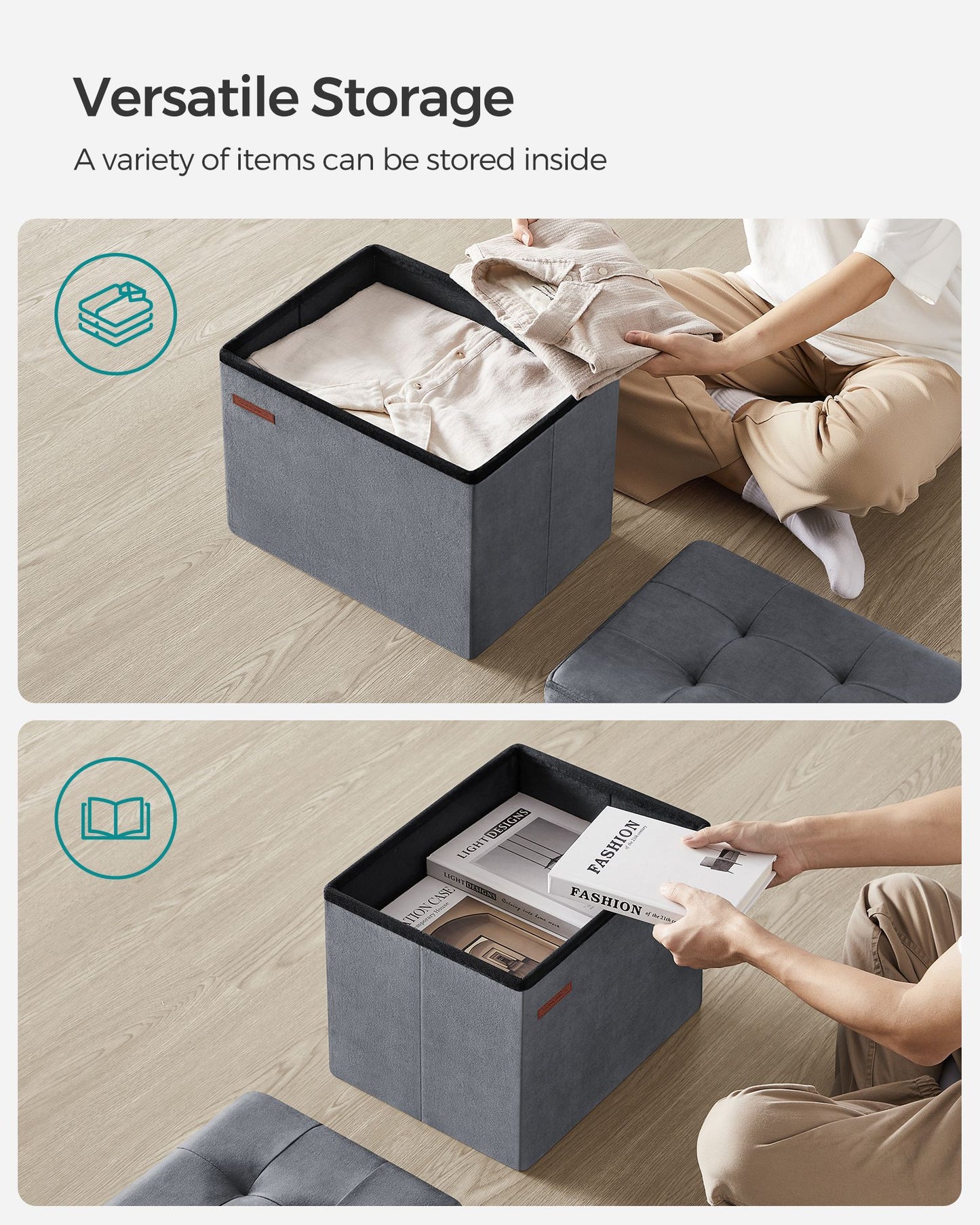 Small Ottoman Foot Rest with Storage, Load up to 286 lb - HWLEXTRA 