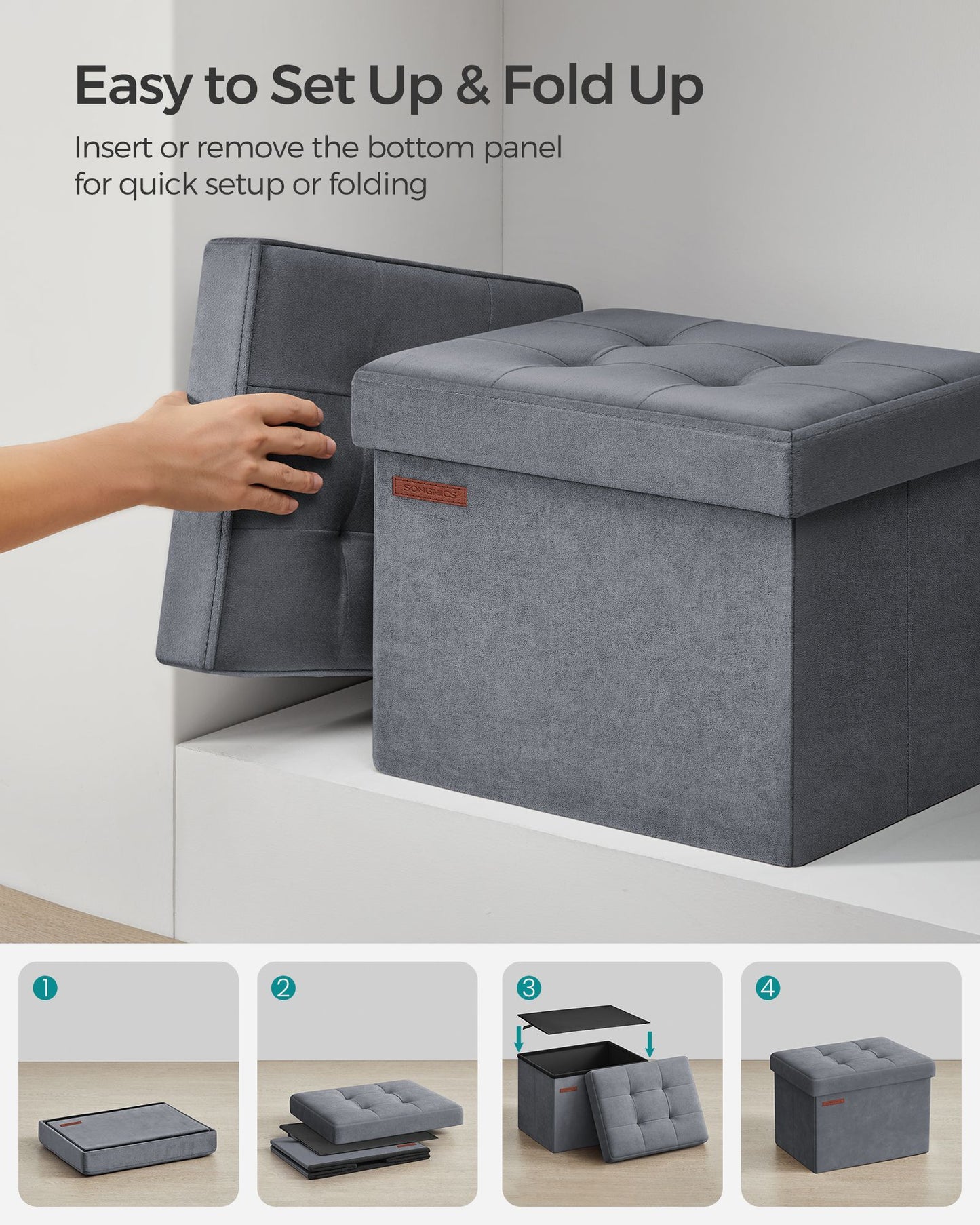 Small Ottoman Foot Rest with Storage, Load up to 286 lb - HWLEXTRA 