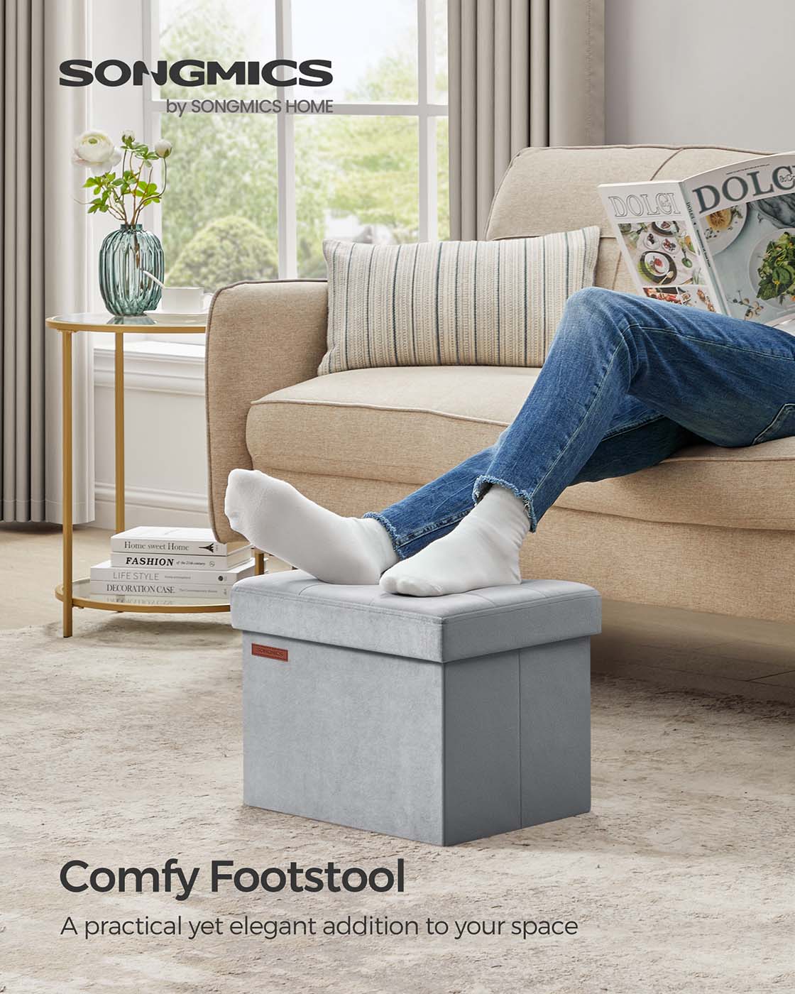 Small Ottoman Foot Rest with Storage, Load up to 286 lb - HWLEXTRA 