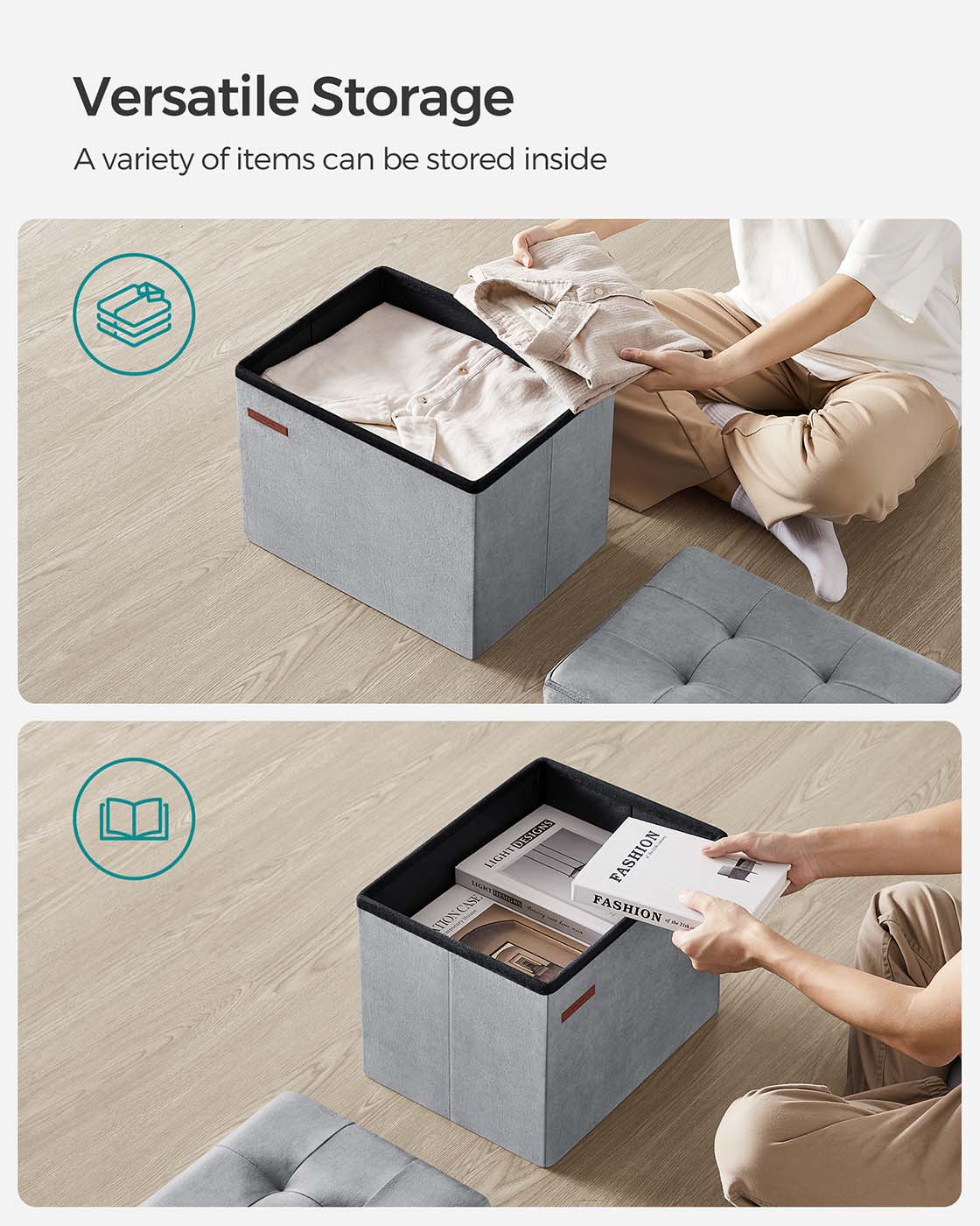 Small Ottoman Foot Rest with Storage, Load up to 286 lb - HWLEXTRA 