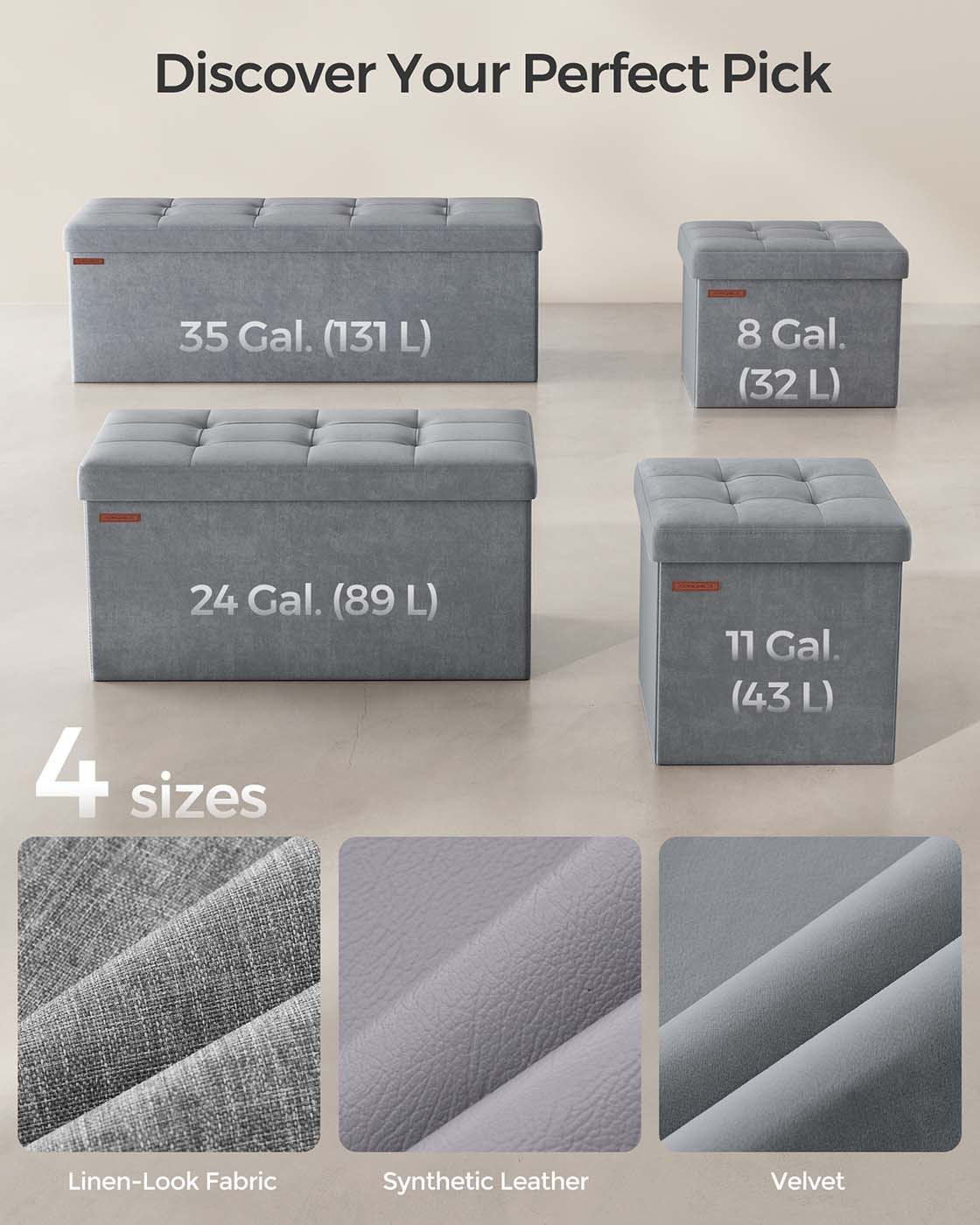 Small Ottoman Foot Rest with Storage, Load up to 286 lb - HWLEXTRA 