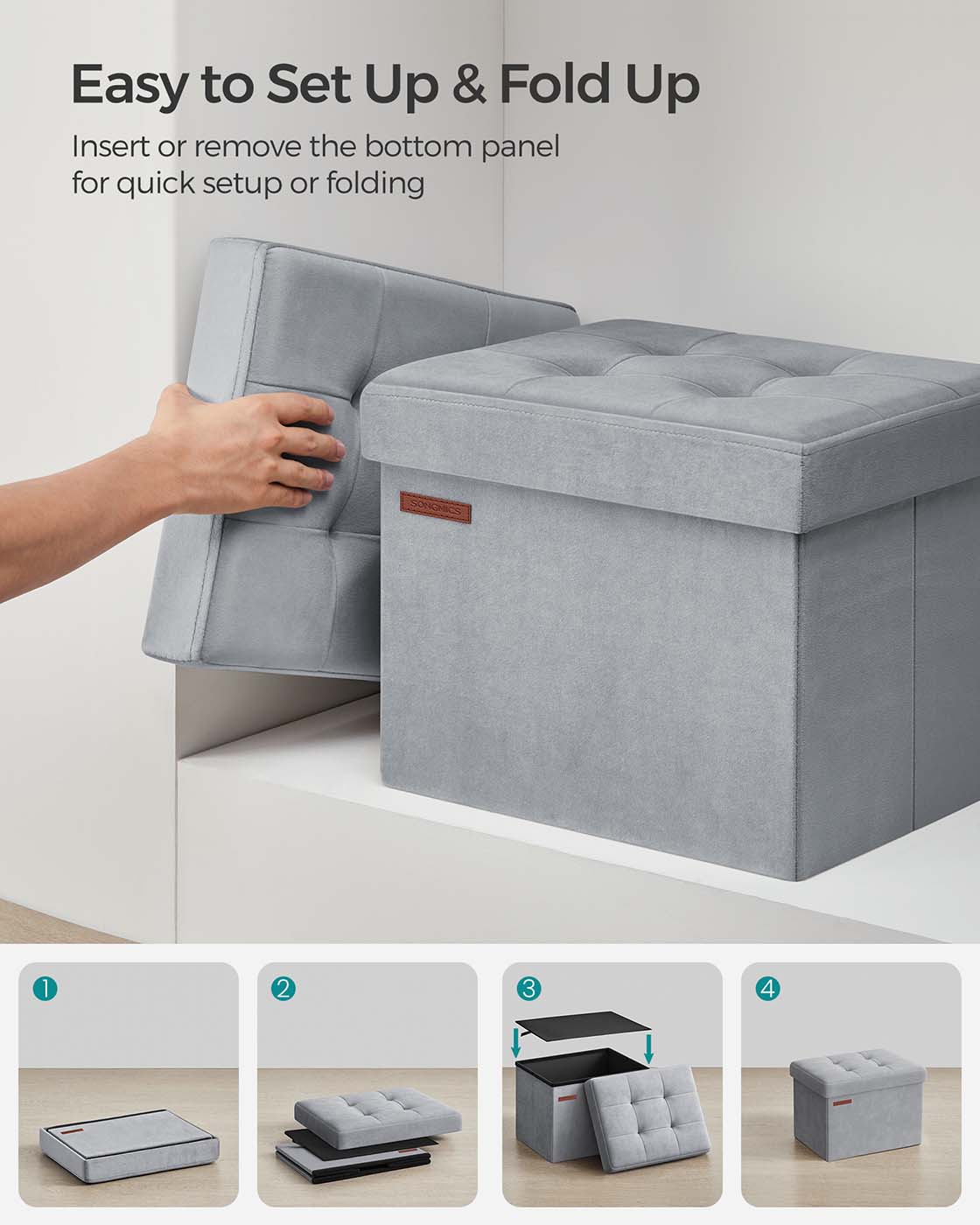 Small Ottoman Foot Rest with Storage, Load up to 286 lb - HWLEXTRA 