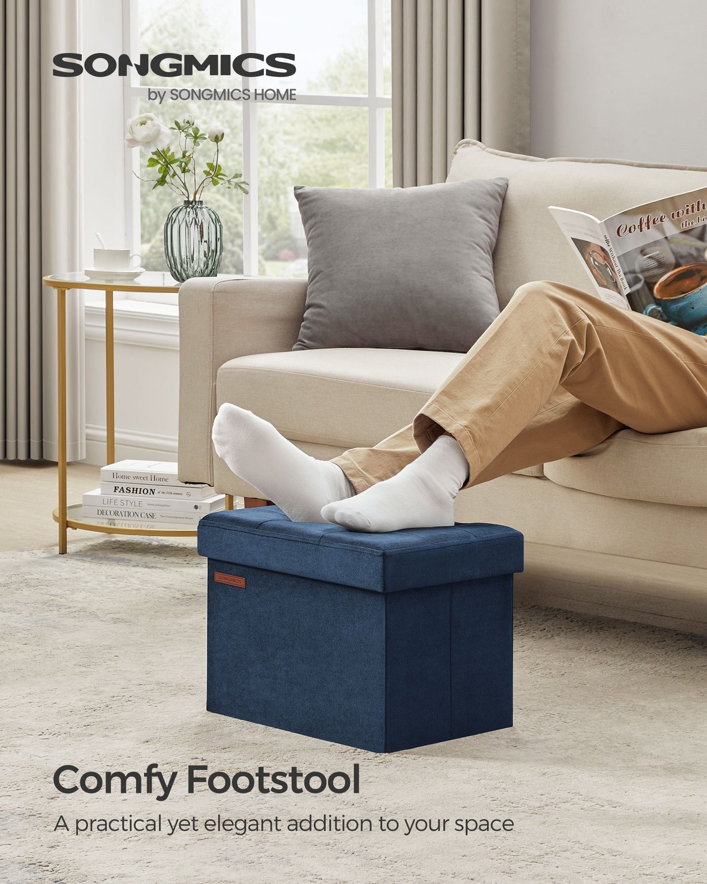 Small Ottoman Foot Rest with Storage, Load up to 286 lb - HWLEXTRA 