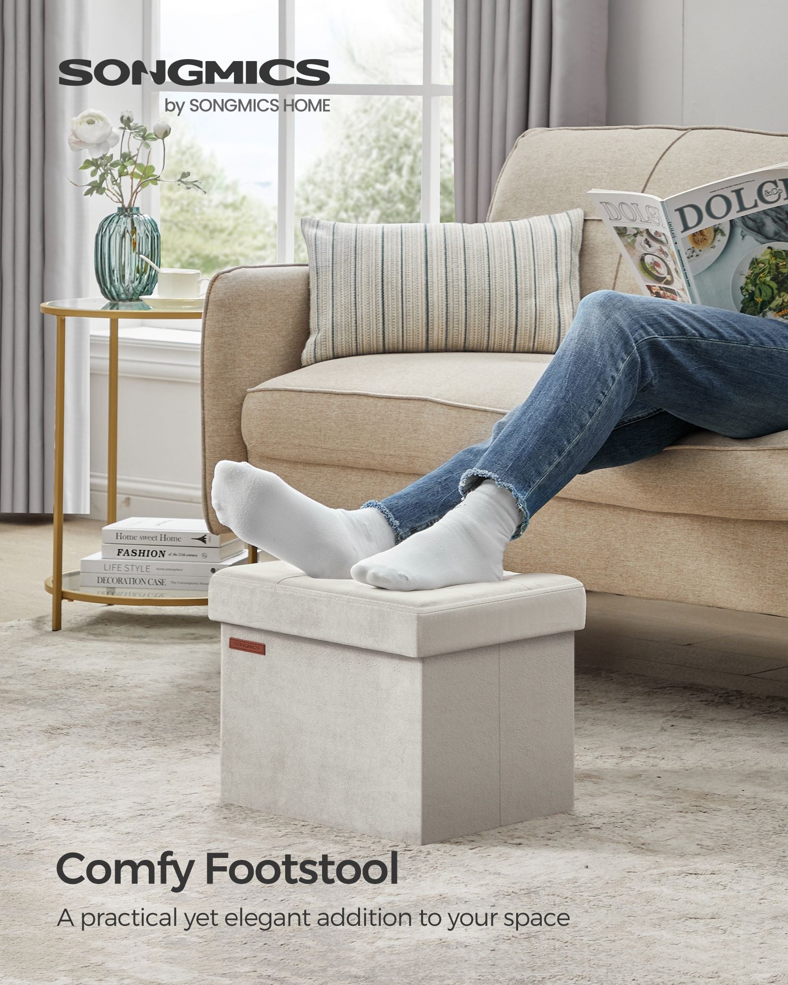 Small Ottoman Foot Rest with Storage, Load up to 286 lb - HWLEXTRA 