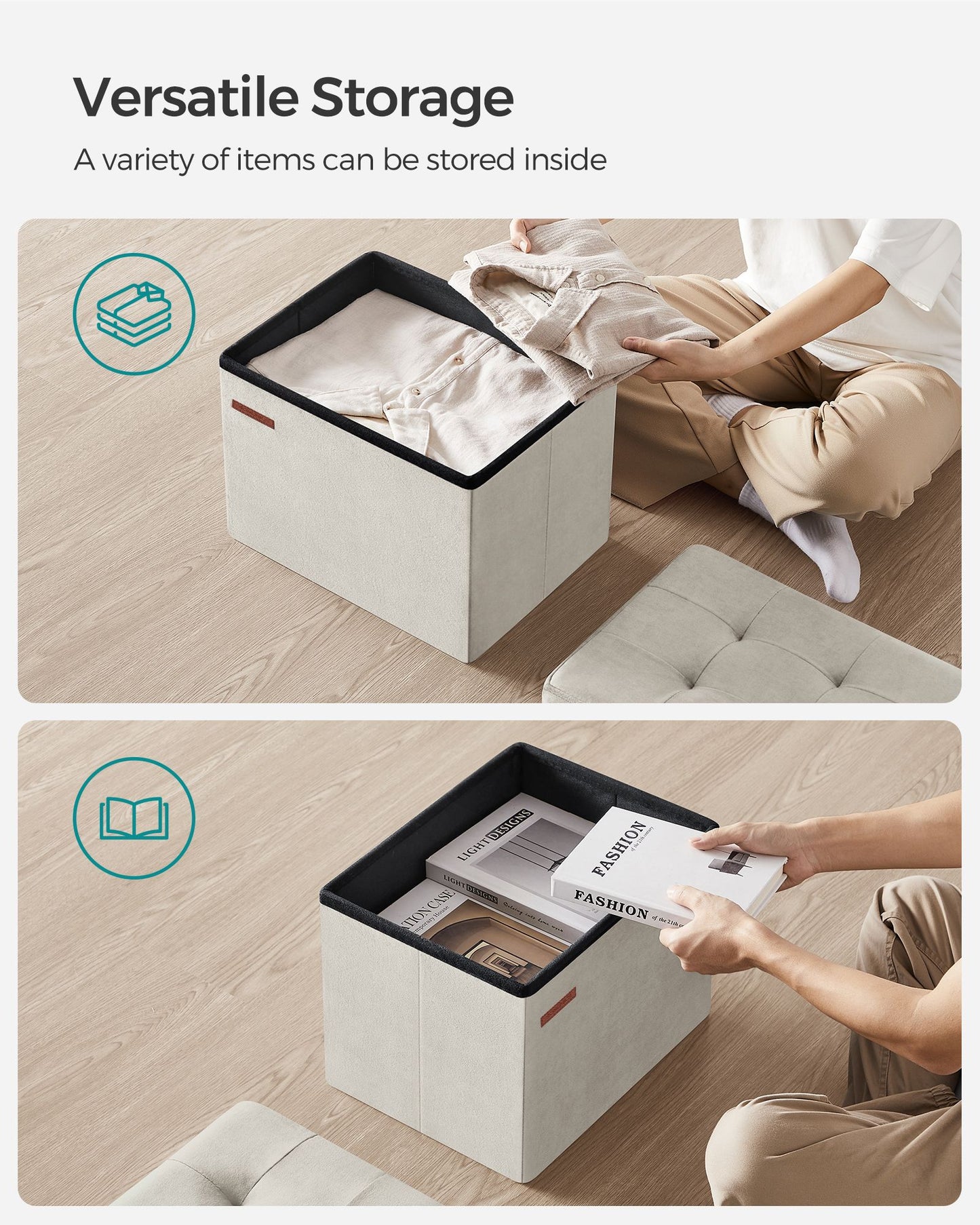 Small Ottoman Foot Rest with Storage, Load up to 286 lb - HWLEXTRA 