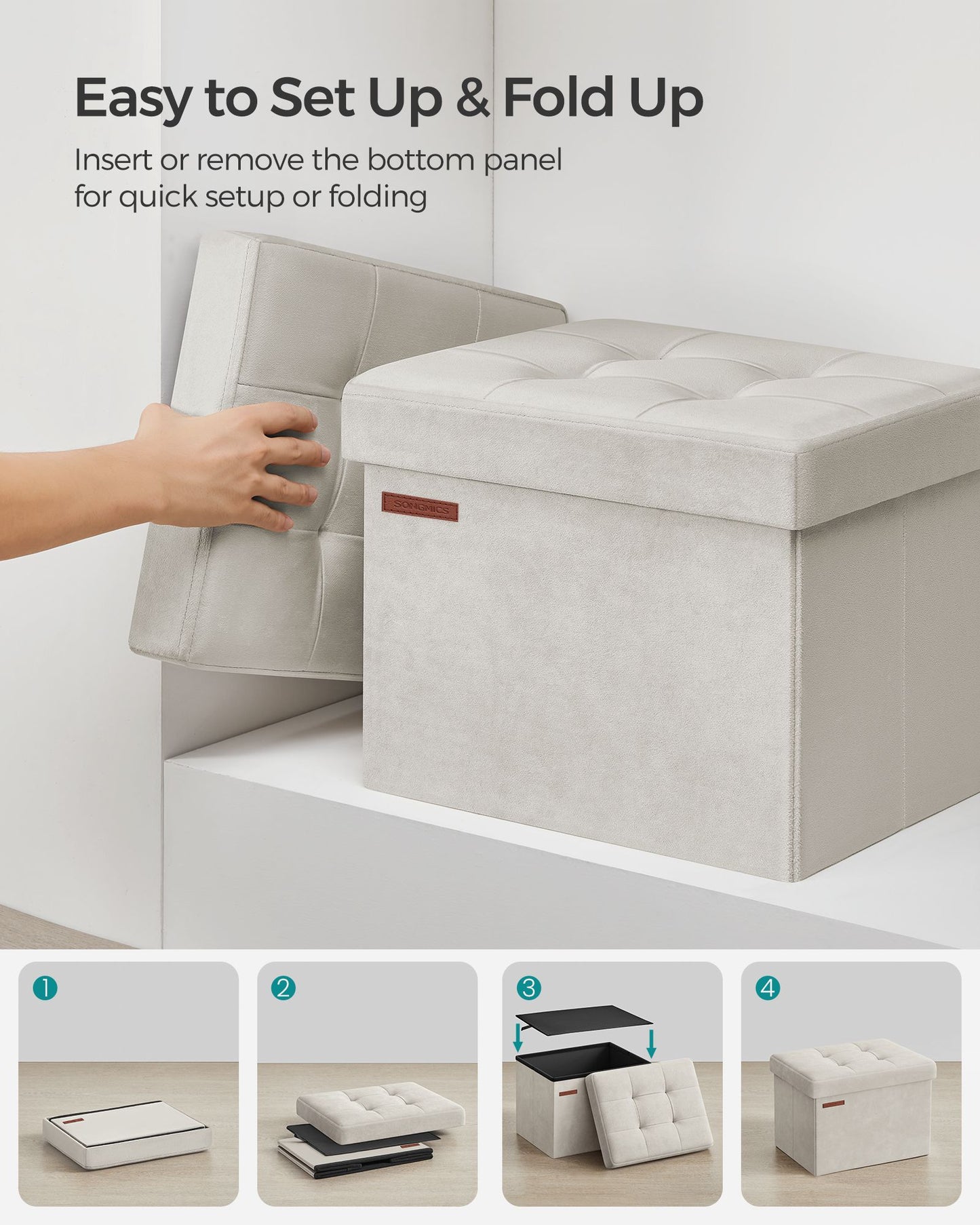 Small Ottoman Foot Rest with Storage, Load up to 286 lb - HWLEXTRA 