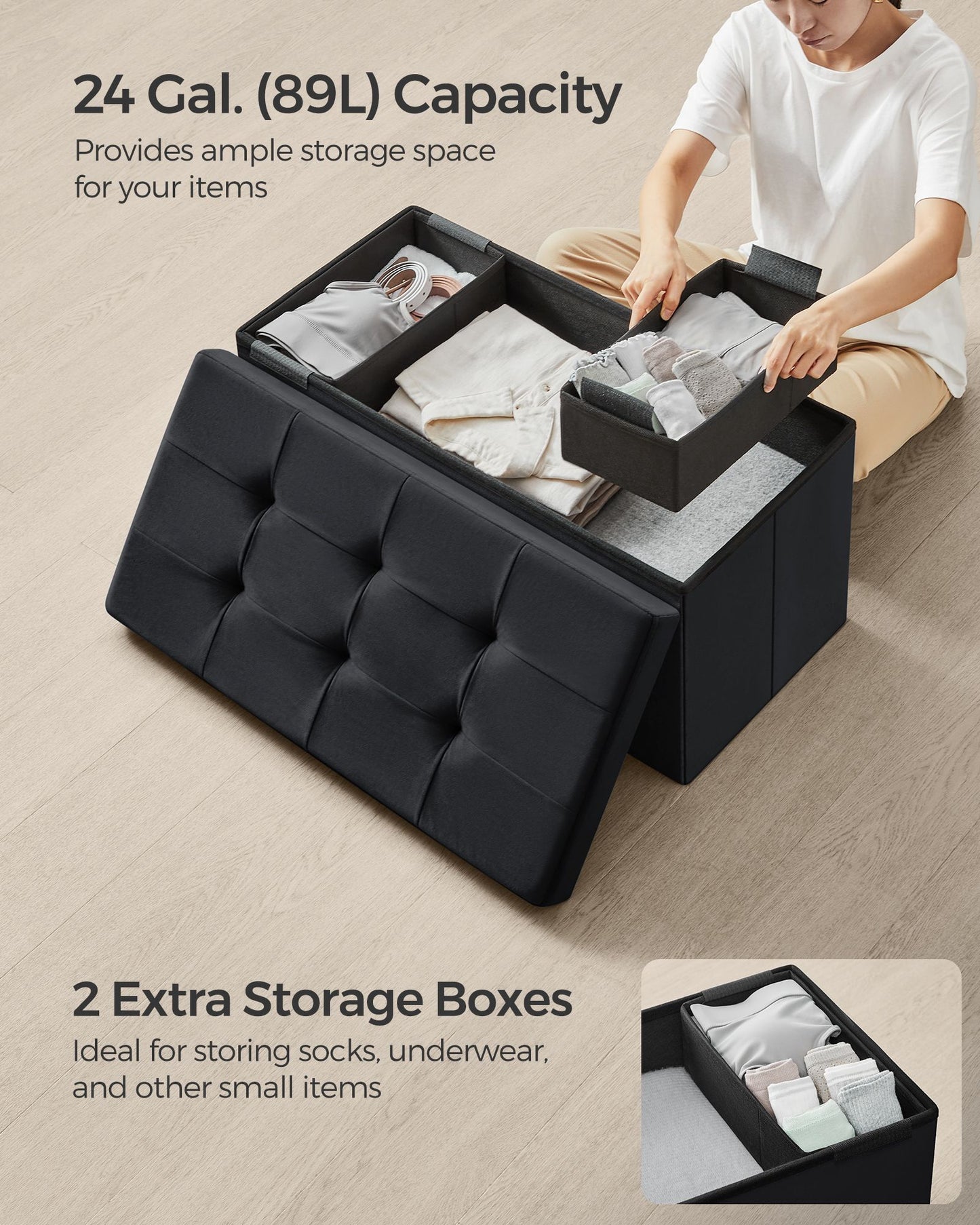 Storage Ottoman Bench with Storage Chest, Load up to 660 lb