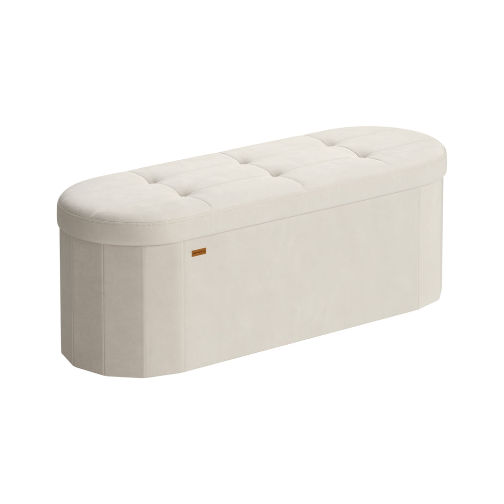 15 x 43 x 15 Inches Oval Ottoman Bench with Hidden Storage Space and Velvet Fabric Cream White - image 8