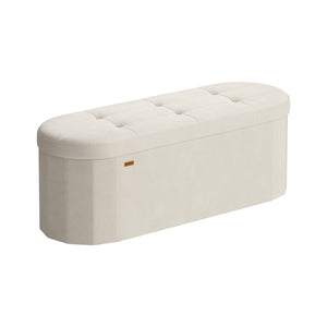15 x 43 x 15 Inches Oval Ottoman Bench with Hidden Storage Space and Velvet Fabric Cream White - image 8