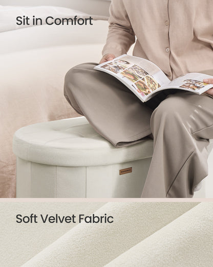 15 x 43 x 15 Inches Oval Ottoman Bench with Hidden Storage Space and Velvet Fabric Cream White - image 7