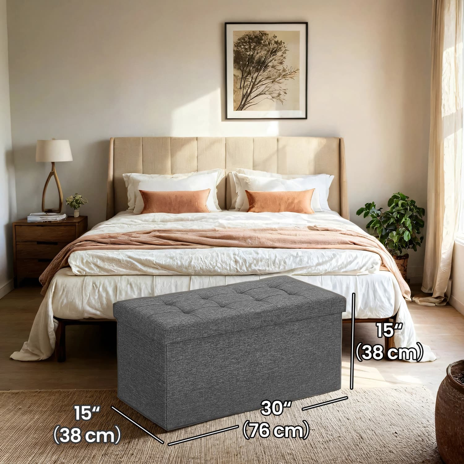 80L Linen Look Ottoman - image 5