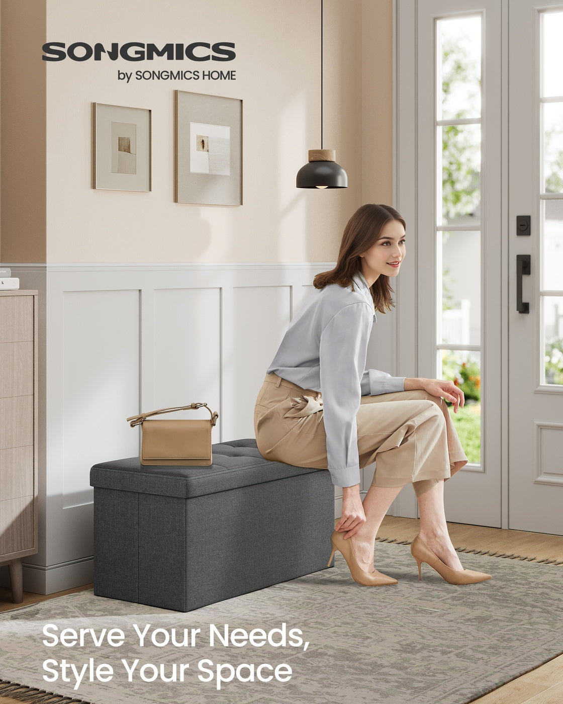 Storage Ottoman Bench, Chest with Lid, Foldable Seat