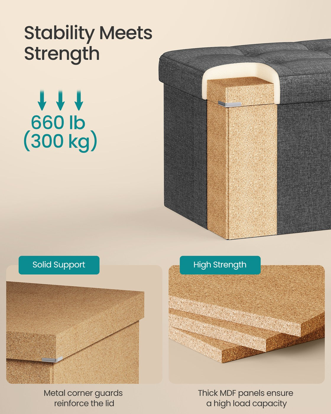 Storage Ottoman Bench, Chest with Lid, Foldable Seat