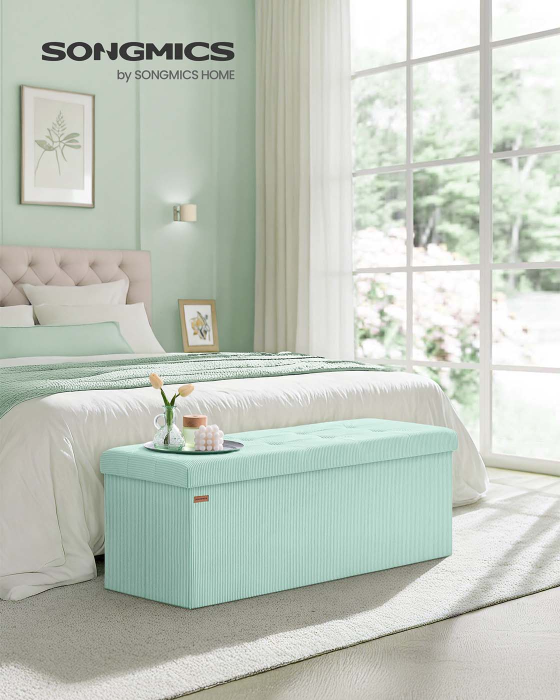 Foldable storage ottoman bench with foot rest