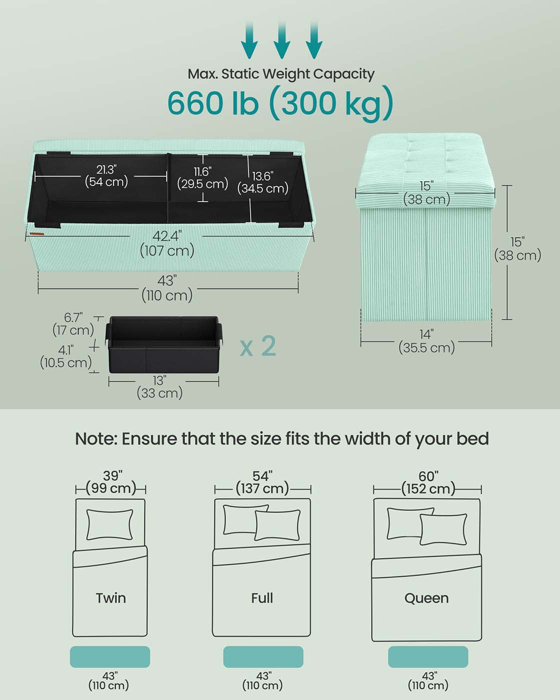 Foldable storage ottoman bench with foot rest