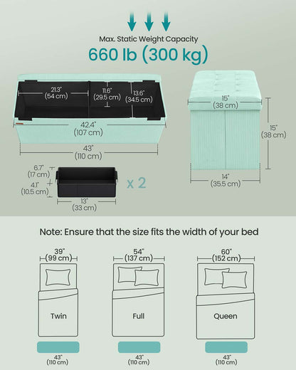 Foldable storage ottoman bench with foot rest