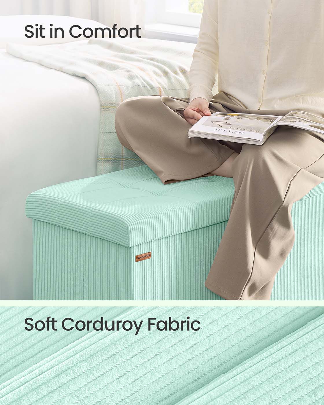 Foldable storage ottoman bench with foot rest