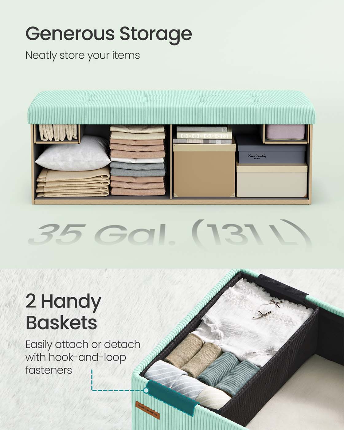 Foldable storage ottoman bench with foot rest