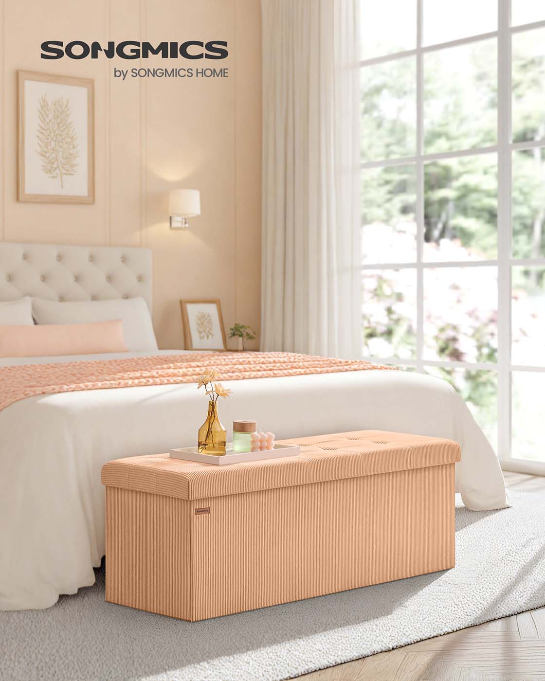 Foldable storage ottoman bench with foot rest