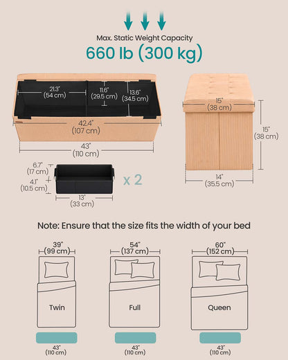 Foldable storage ottoman bench with foot rest