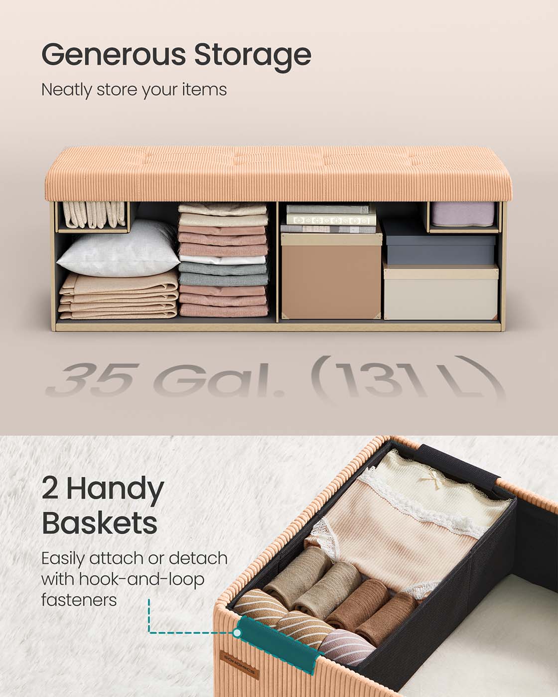 Foldable storage ottoman bench with foot rest