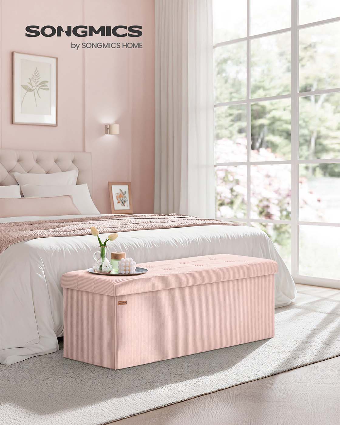 Foldable storage ottoman bench with foot rest