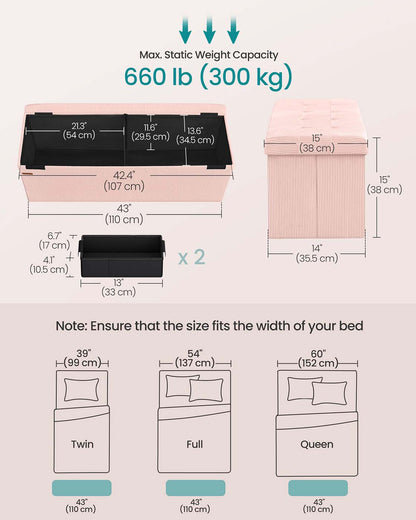 Foldable storage ottoman bench with foot rest